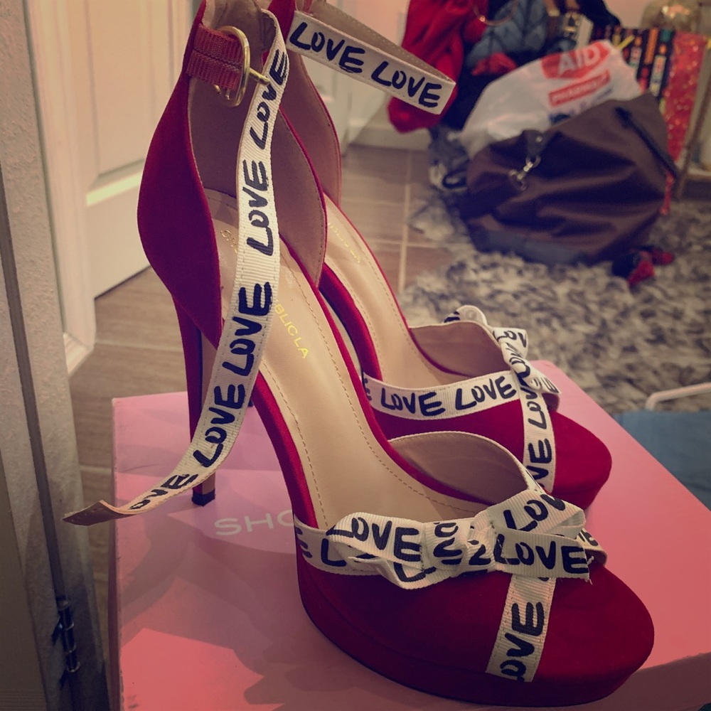 Red “love” fashion nova heels